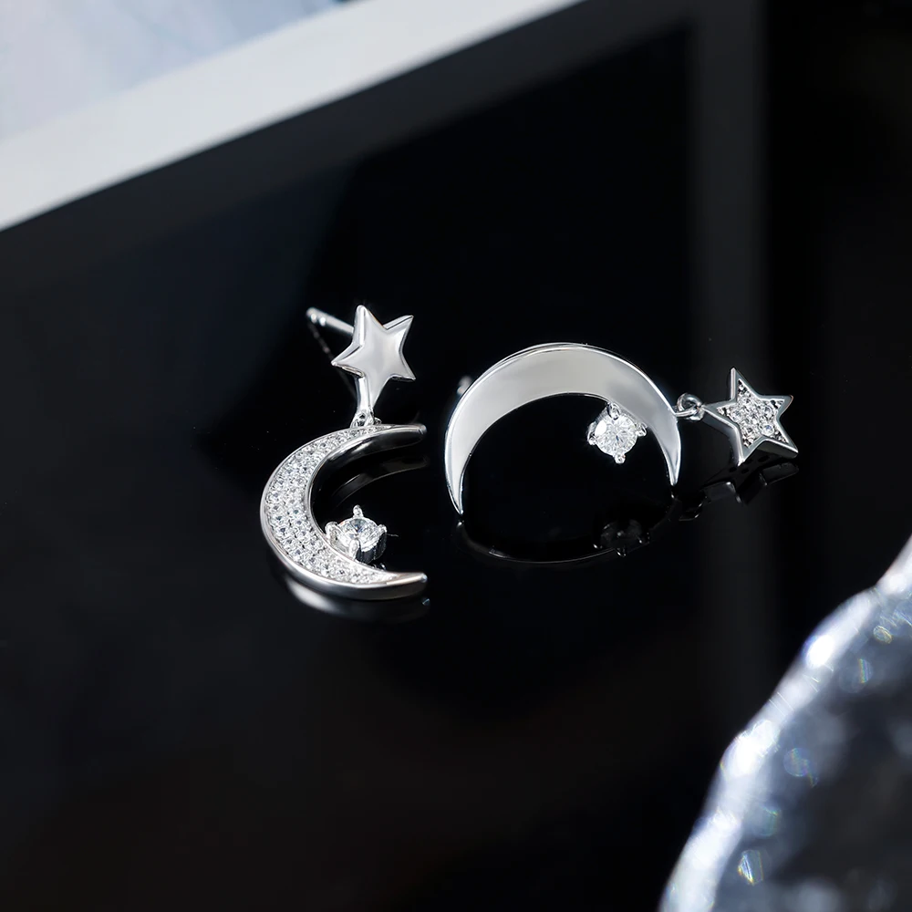 Grace Jewelry Sea Blue Gemstone 925 Sterling Silver Star  Half Moon Crescent Moon Necklace