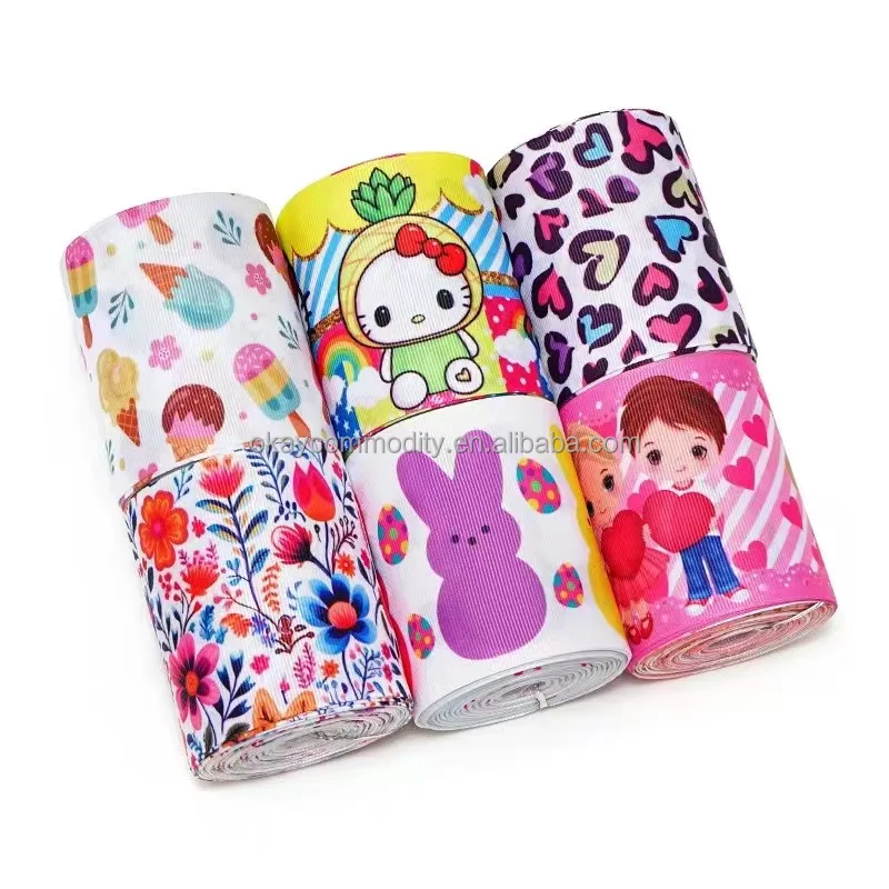 OKAY Rabbit And Egg Printed Grosgrain Ribbon Spring Easter Bunny Fabric Ribbon for Wrapping DIY Crafts Decoration