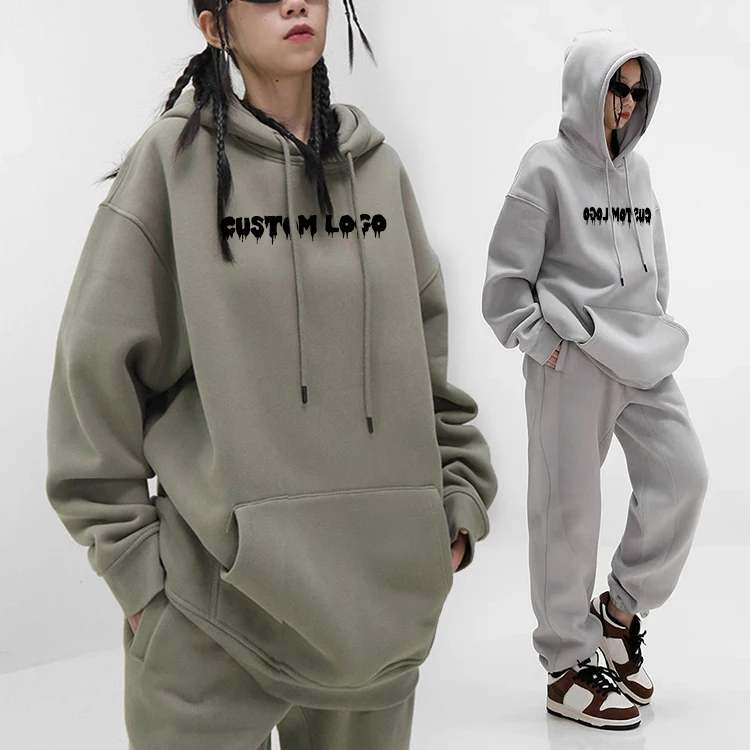 2024 Fall Winter Couple High Elastic Leisure Heavy Fleece Pants Fashion Women Tracksuit Breathable Sweatpants And Hoodie Set