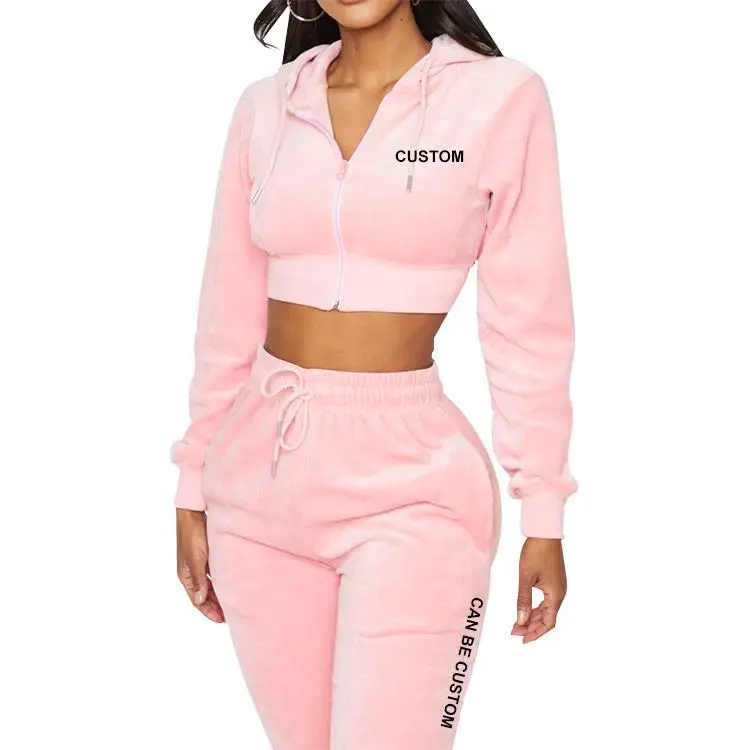 New Stylish Custom Logo sport tracksuit Crop Tops Hoodies and Jogging Sweatsuit 2 Piece Set Women sport tracksuits