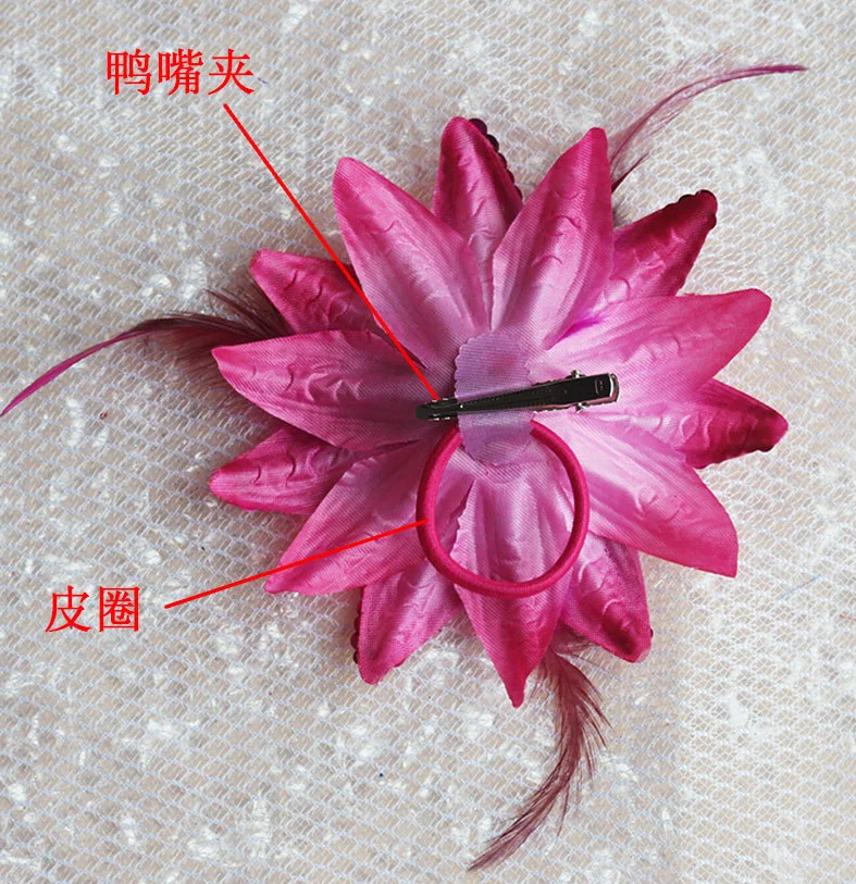 Event Wrist flower wedding party decor beauty sequin flower hair clip with feather