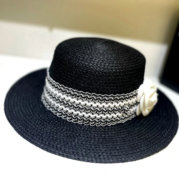 Japanese Fresh Vintage Flat Top Hat Literary Holiday Flower Lafite Straw Hat Children Summer Beach Sun Visor Hat