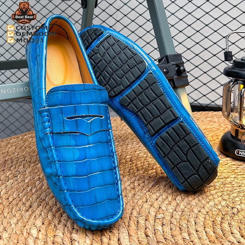 Wholesale Men Slip On Moccasins Boat Shoes Custom Your LOGO Suede Leather Driving Shoes Office Loafers For Men Custom Men Shoes