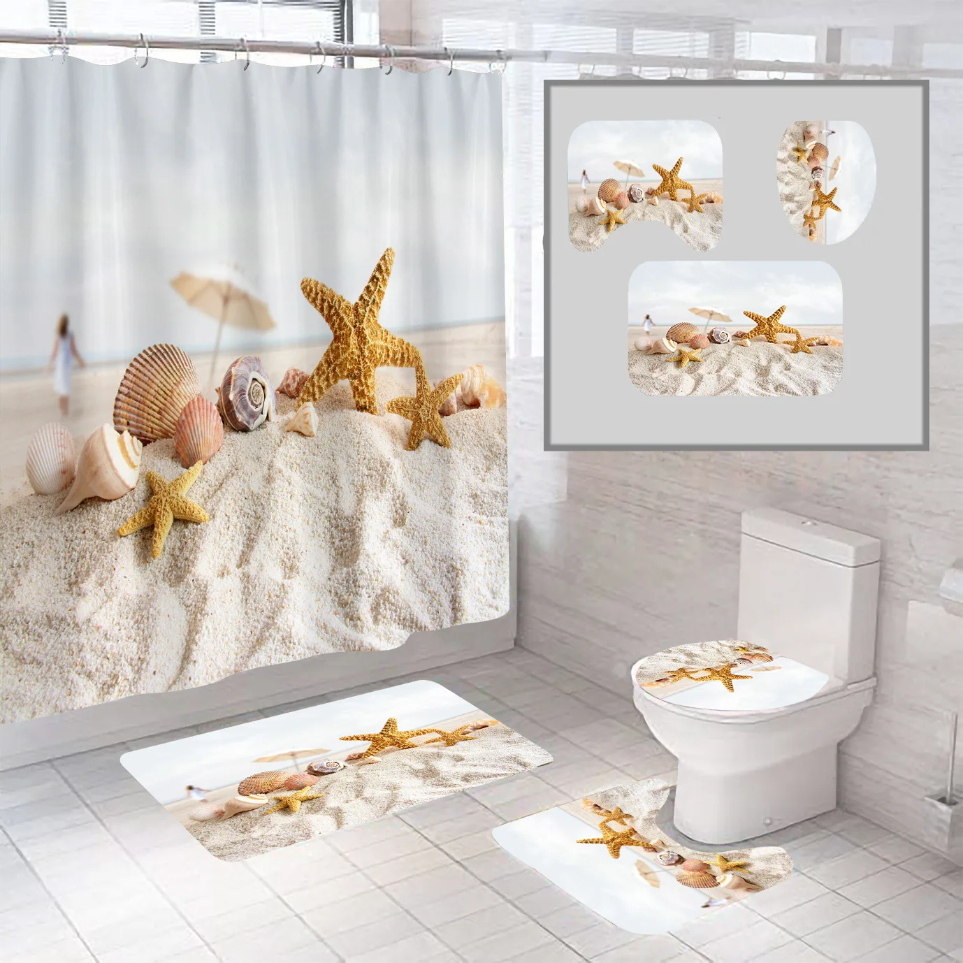 Top selling bathroom  rug bath  mat Set With Shower Curtain