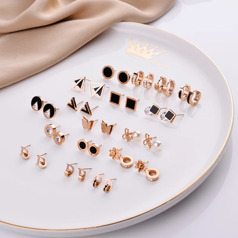 
Wholesale titanium rose gold Jewelry women Korean custom Geometric triangle pendant tassel 316 L stainless steel women earrings 