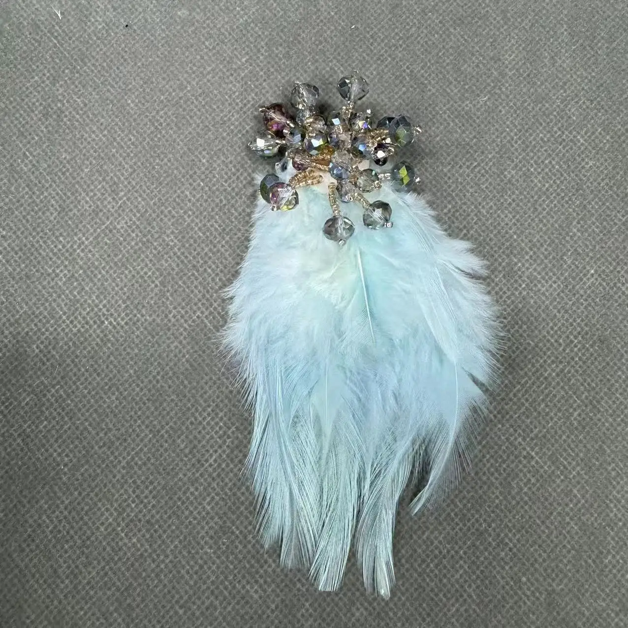 ZSY colorful floral applique handmade feather 3d beads flowers patch rhinestone bridal flower pieces for diy dress earring