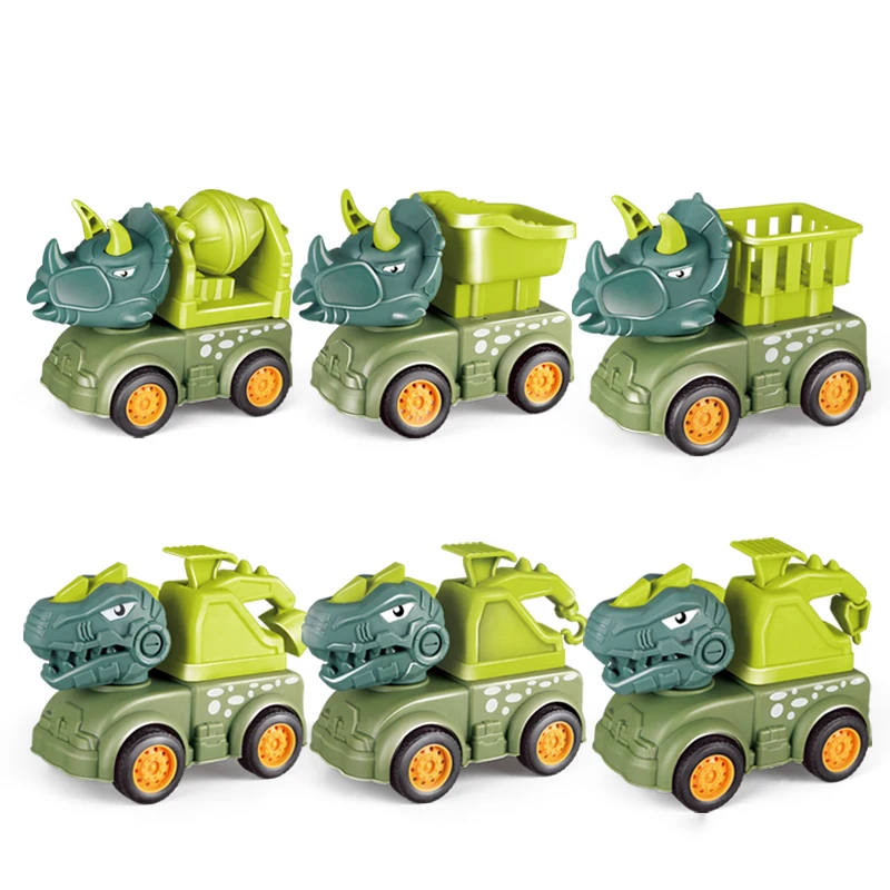 2022 new design simulation six style cartoon press slide dinosaur engineering vehicle toys  inertia car boy truck toys for kids