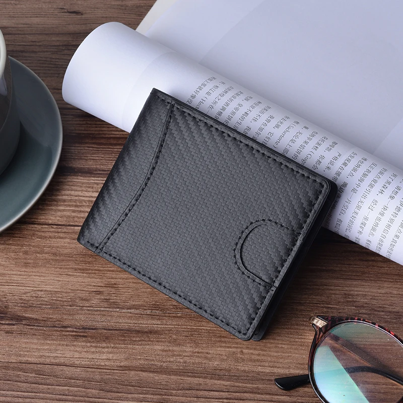 
Slim Wallet With Elastic Front Pocket Card Holders And Cash Carbon Fiber Leather Black Wallet Rfid Blocking Purse 