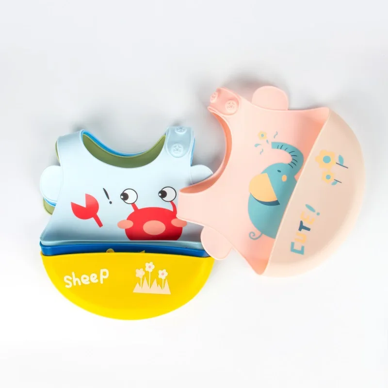 Baby Silicone Bib With Print Baby Eating Bib Children Waterproof Cartoon Adjustable Disposable Baby Feeding Bibs Food Pocket