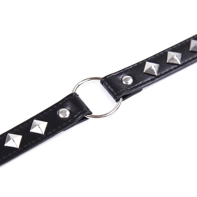 Bondage PU Leather Choker, Collar with Round Metal Ring for Female