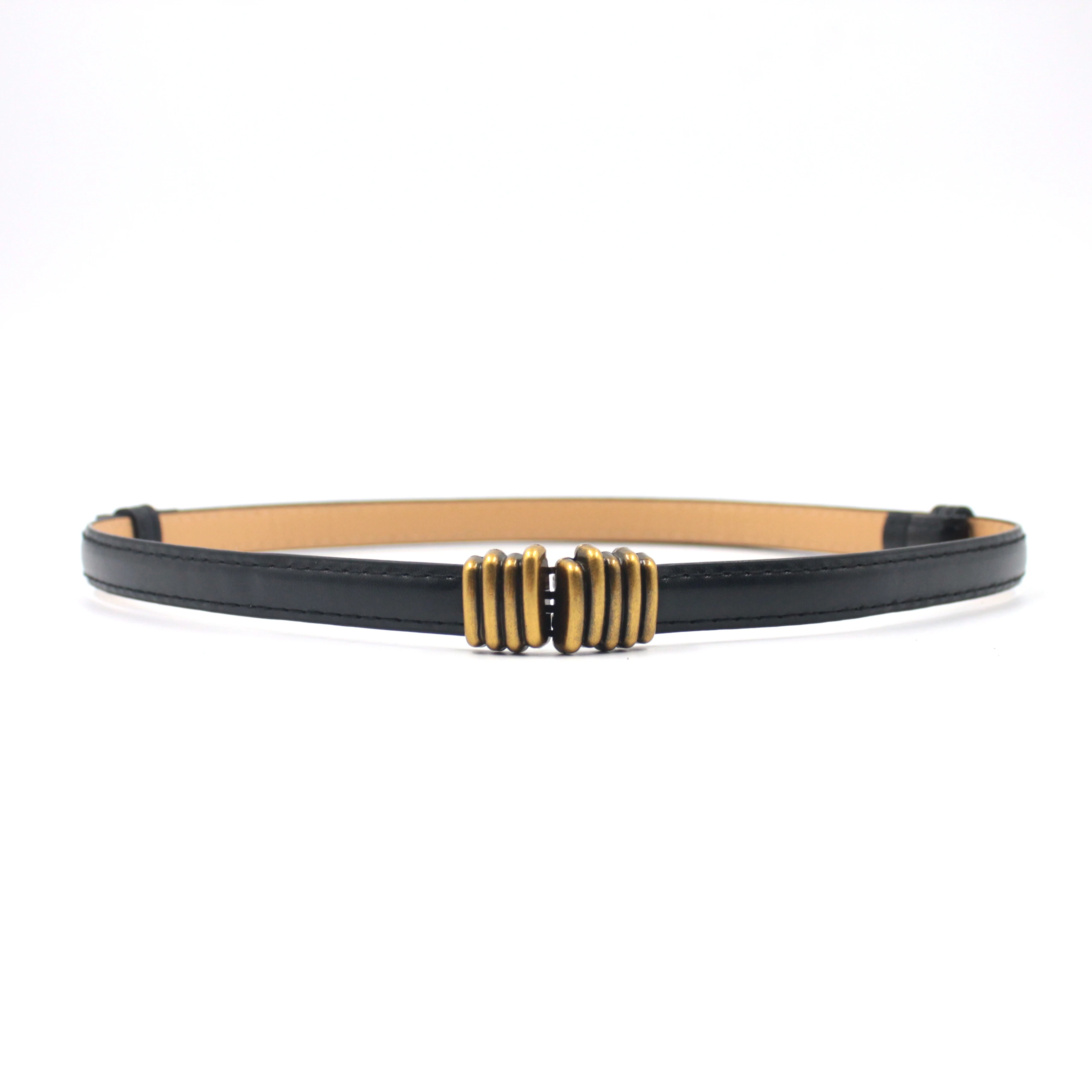 Women Belt Thin Skinny Metal Gold Elastic Buckle Waistband PU Leather Waist Belt