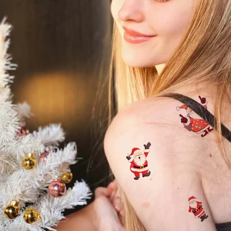 WD 8 Sheet/Bag Semi-Permanent Disposable Colorful Christmas Elements Party Realistic waterproof Temporary Tattoo Stencil Sticker