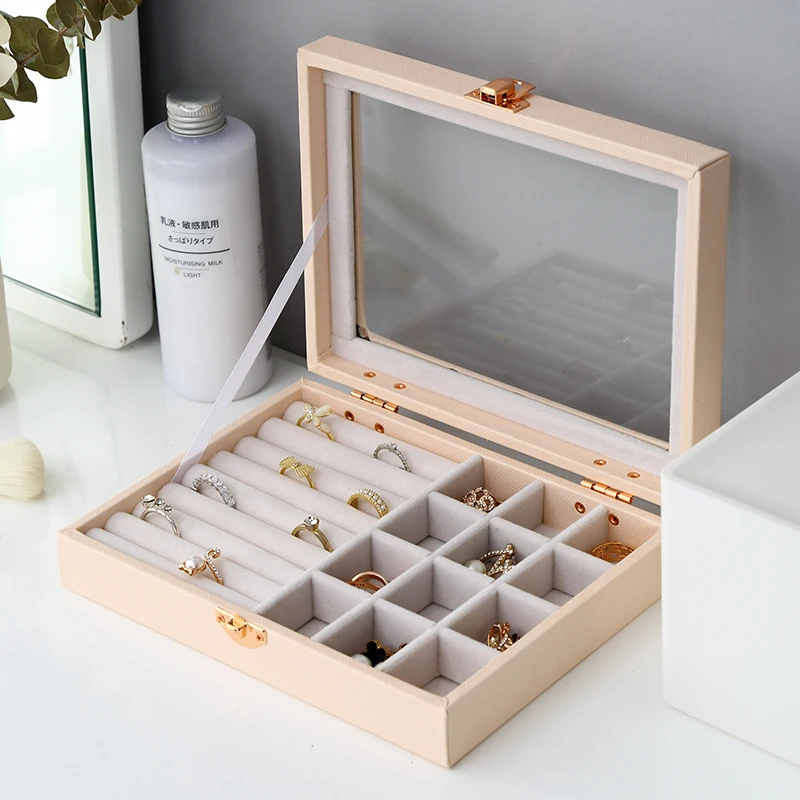 Luxury PU dresser vanity multi-drawers necklace rings storage tray stackable woman leather jewelry drawers storage organizer