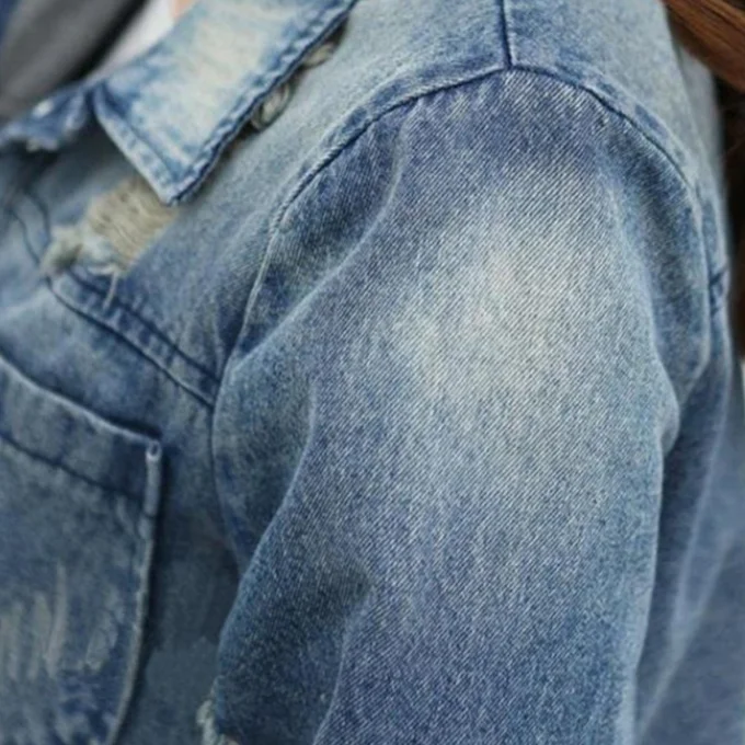 Loose Lady Long Jackets Woman Hole Denim Jacket Ladies Jean Windbreaker