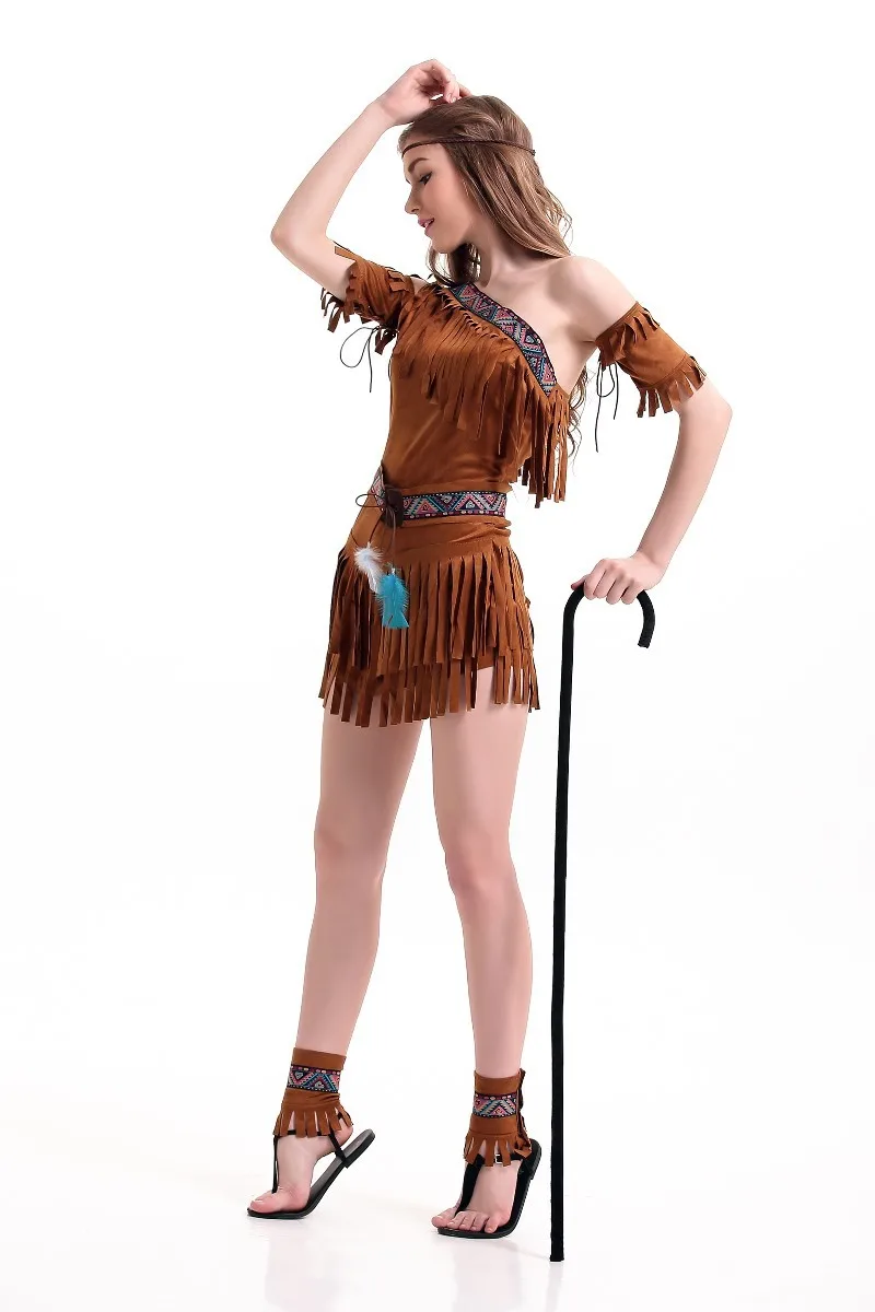 Carnival Party Cosplay Costume Women Pocahontas Native American Indian Wild West Fancy Dress
