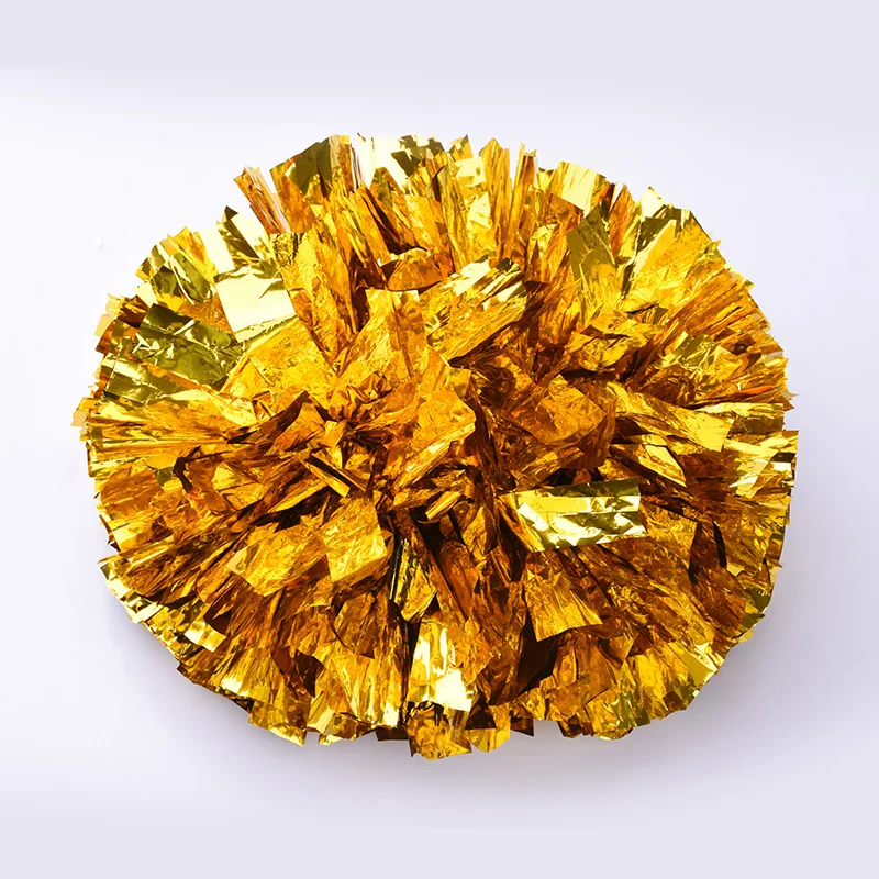 Custom Color Metallic PomPoms Cheerleading Baton Long Plastic Handle Cheerleading Pom Poms