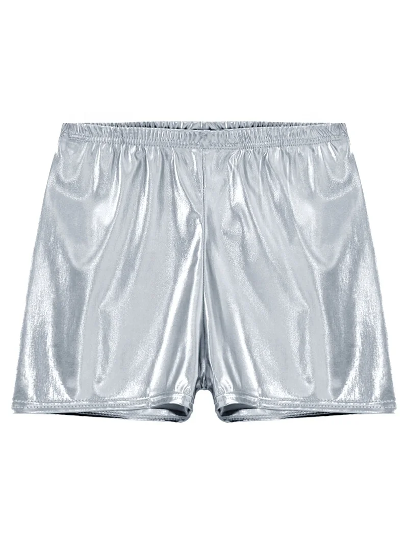 Women Shiny Metallic Booty Shorts Mid Waist Elastic Waistband Hot Pants for Rave Party Pole Dance wear