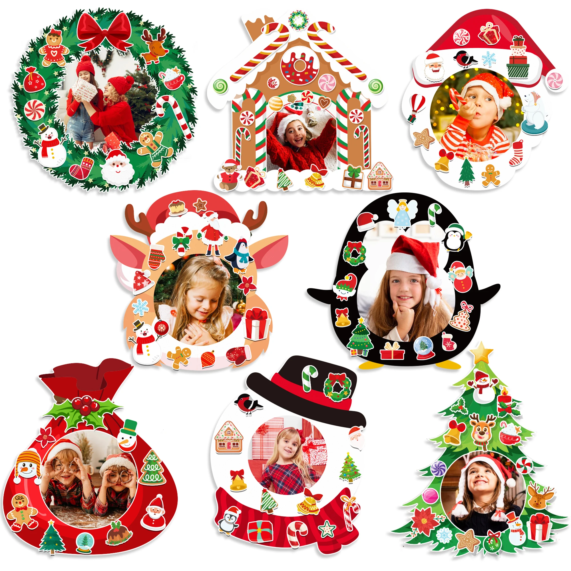 ET040 Christmas Tree  Elk Cartoon Stickers Winter Photo Frames with Stickers for Christmas Party Favor Classroom Decorations