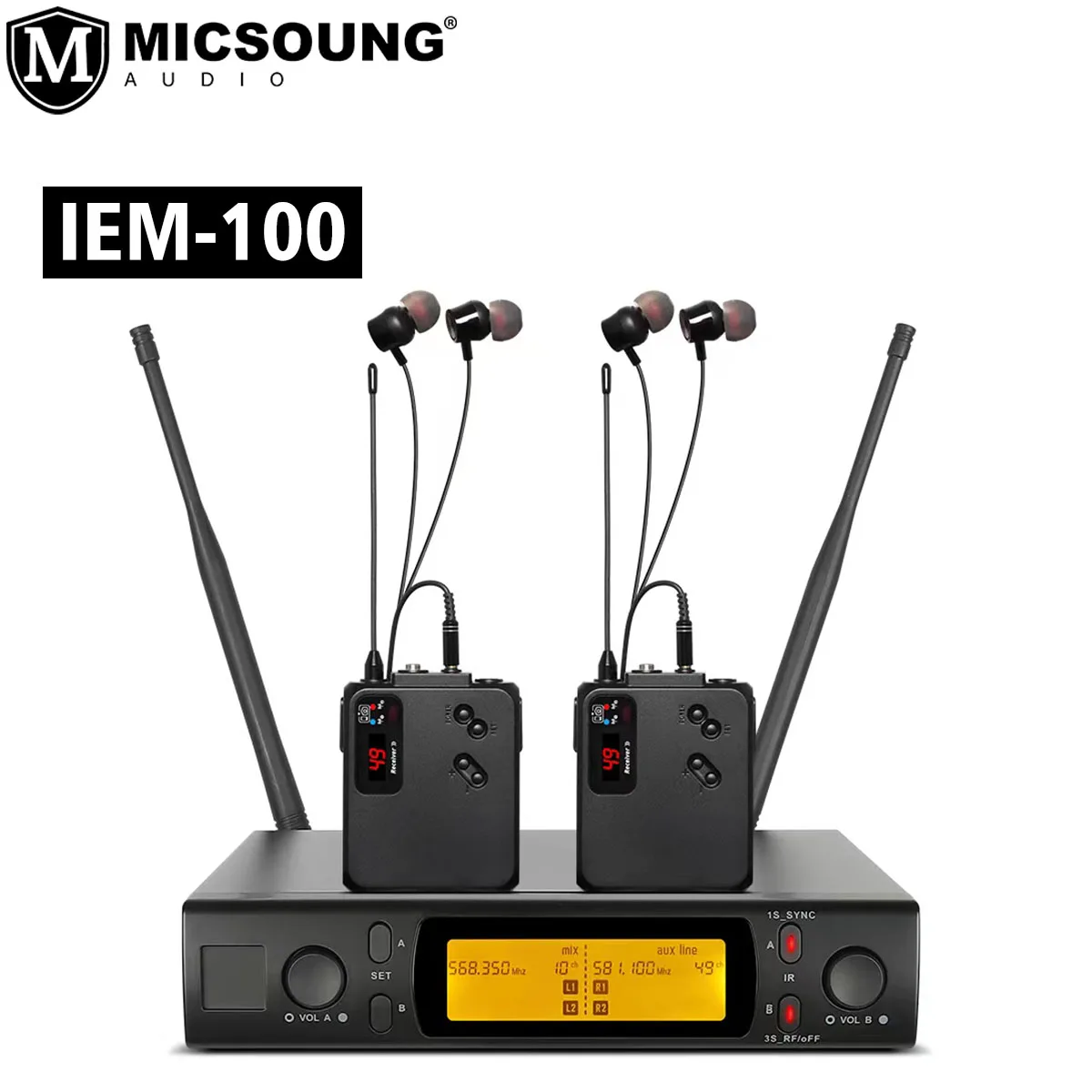 Professional Wireless In Ear IEM In-Ear Monitor System 120 Meters Range with Bodypack Earphone for Band Members Musicians