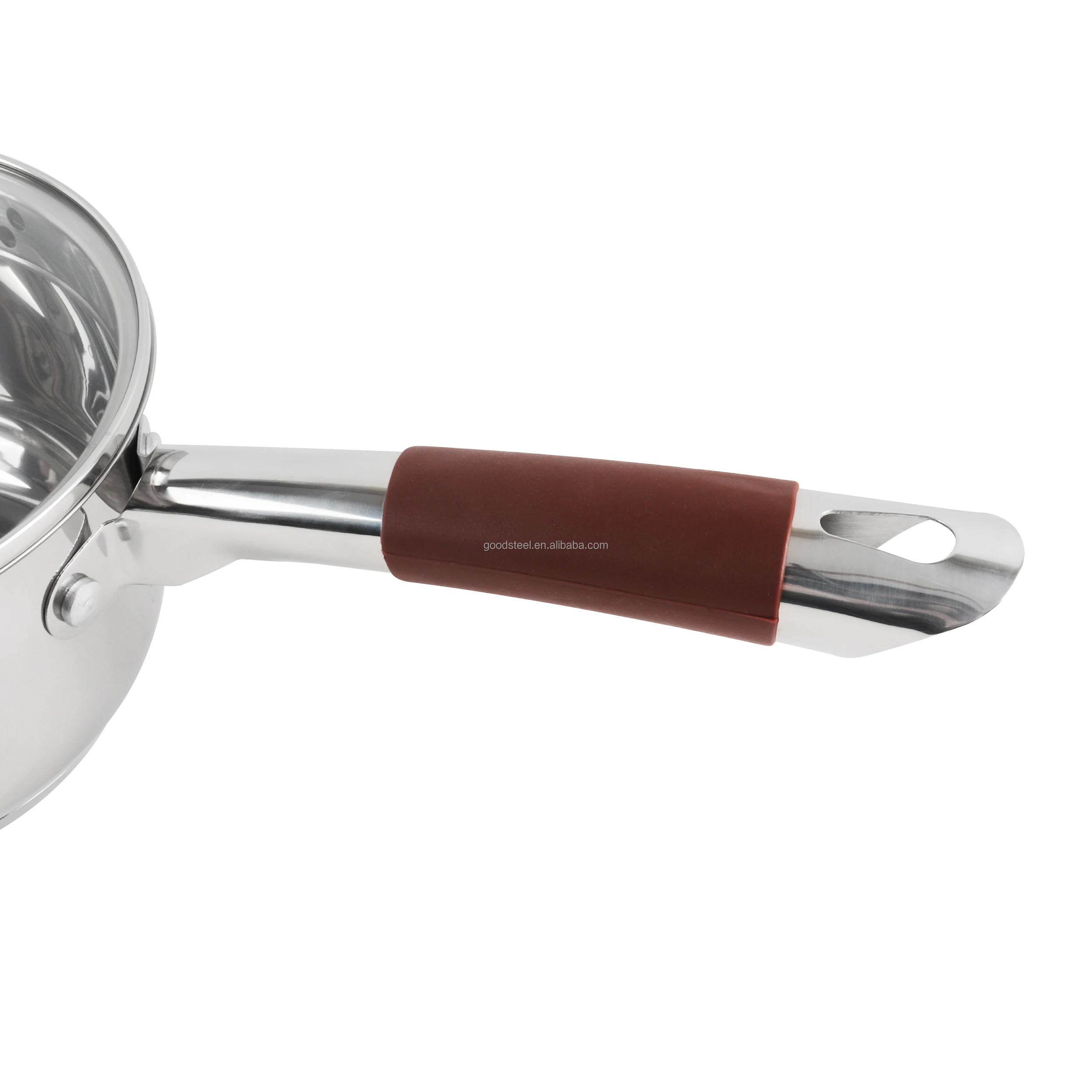 manufacturer 16cm milk saucepan stainless steel noodle sauce pan strainer lid cooing pan heat resistant silicon handle pan