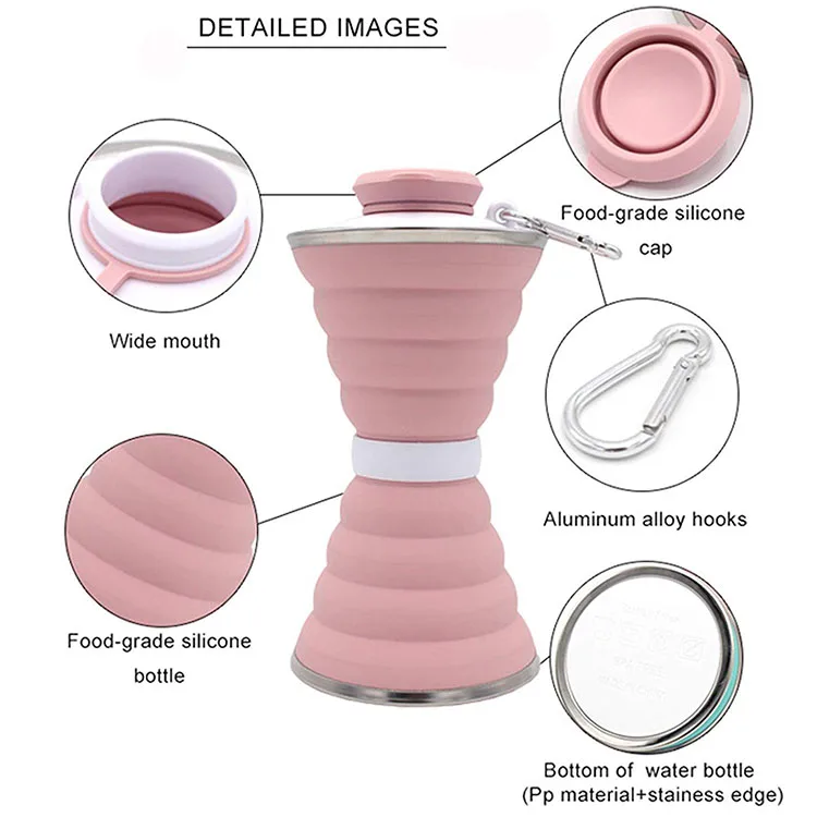 Private Label Foldable Product Motivational Reusable Water Bottles BPA Free Silicone Water Container