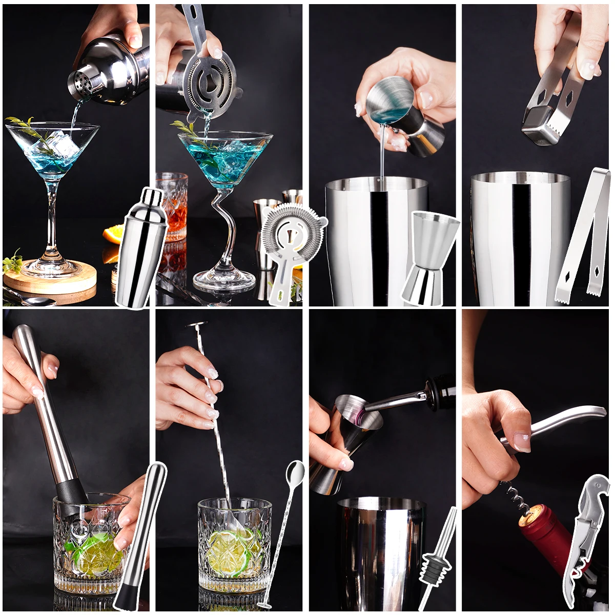 Современная Подарочная коробка Boston Bartender Kit профессиональный барный инструмент из нержавеющей стали набор коктейльных шейкеров с бамбуковой подставкой
