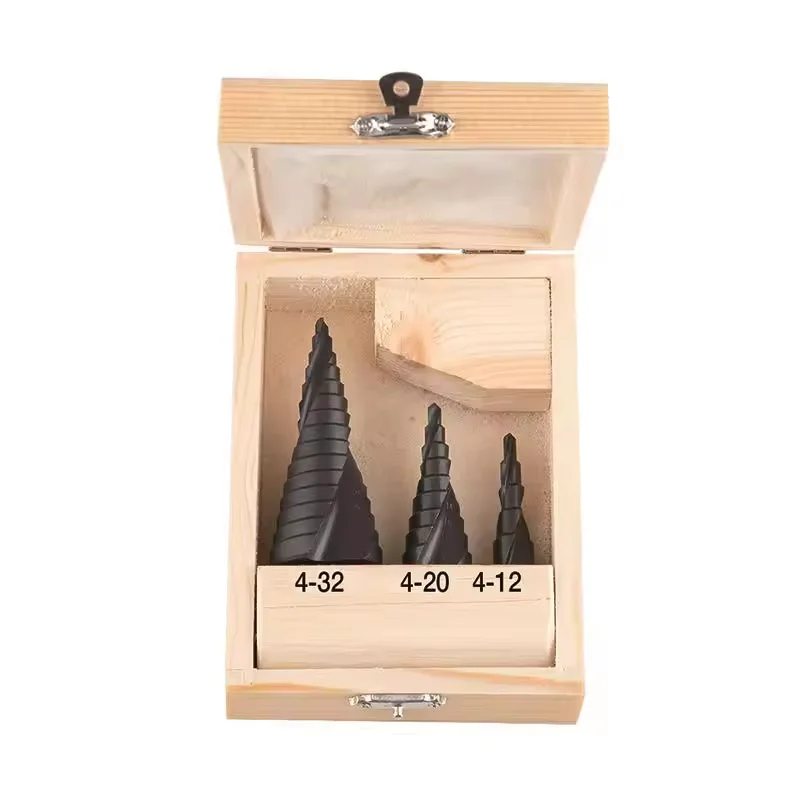 4241 Wooden box 3PCS  Titanium Step Drill Bit set