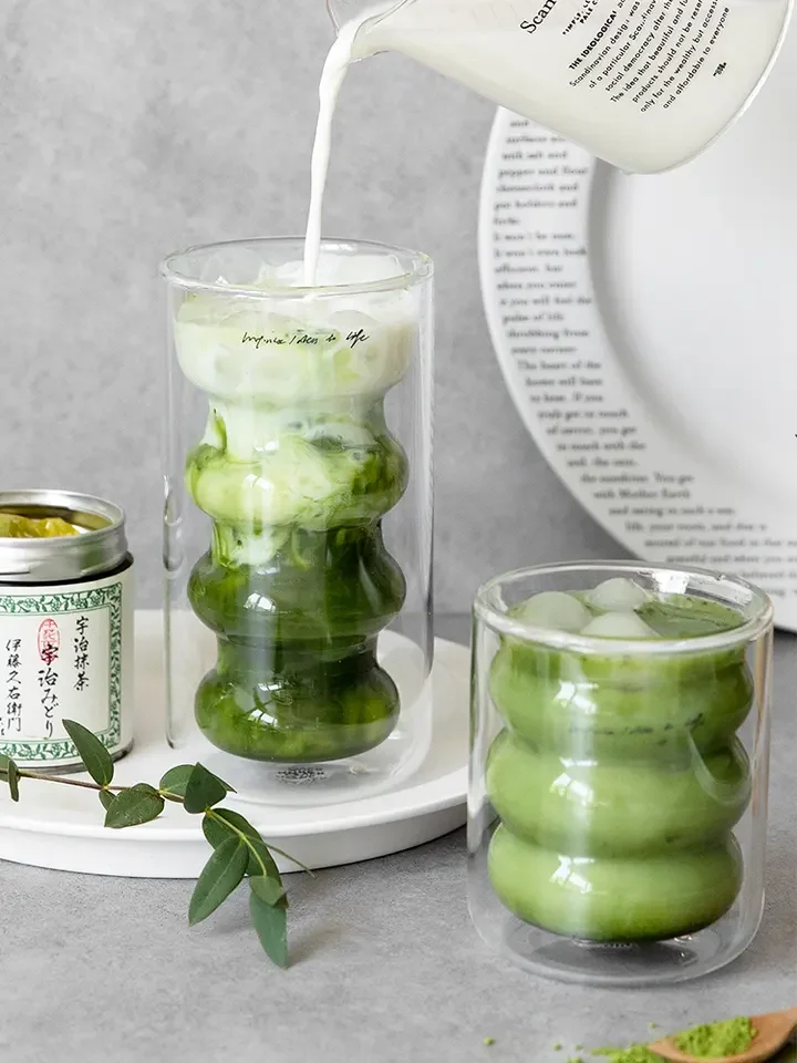 Wholesale Restaurant Glassware Glass Cup, Modern Double Ice Cream Cup,Coffee Cup Tumbler Cups in Bulk