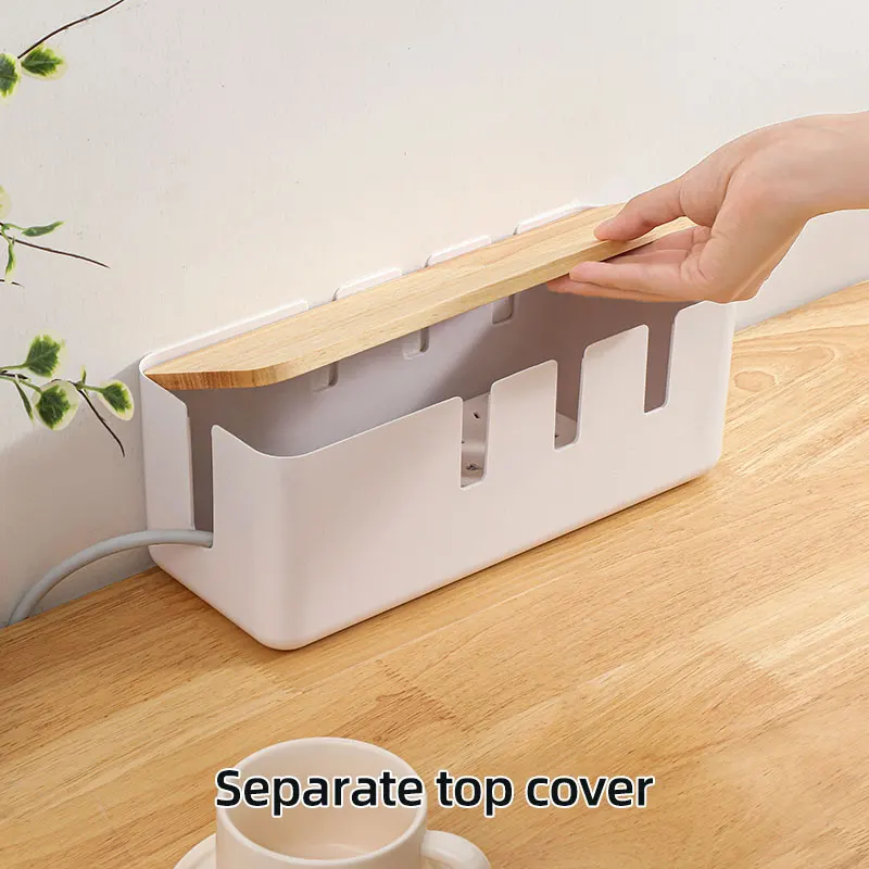 Wood log storage box collection power cord organizer sitting room wire and cable