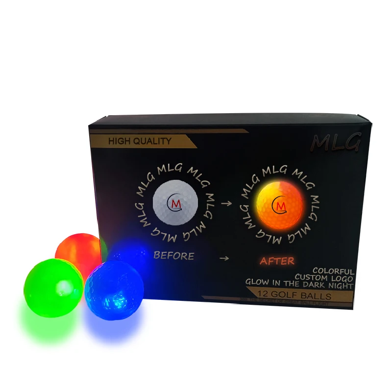 6 Colors Night LED Golf Balls Custom Logo Light Up High Quality Glow In The Dark Golf Balls