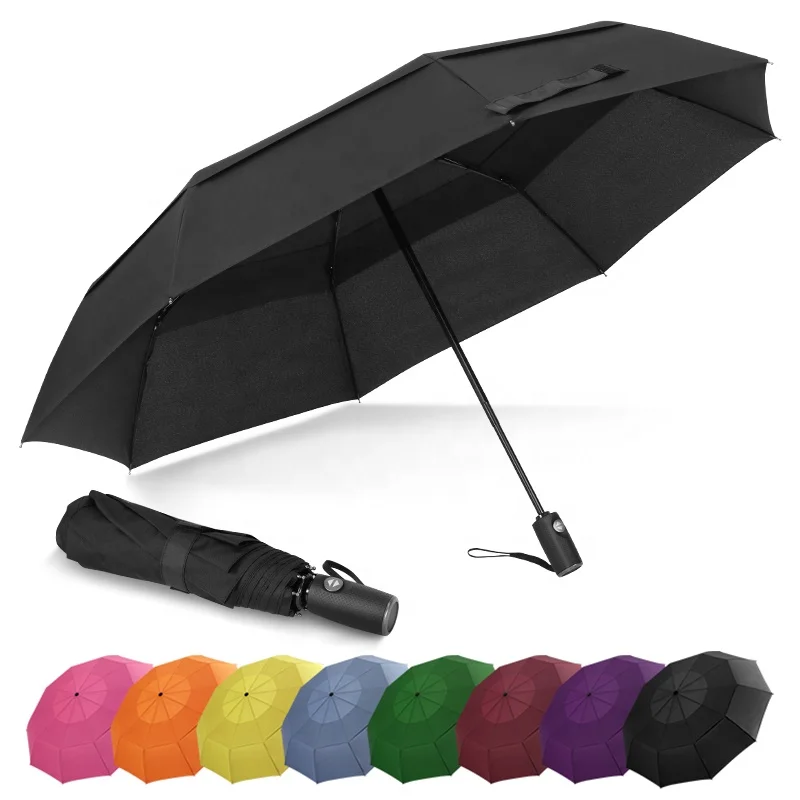 Travel Umbrellas Rain Light Weight Strong Compact Easy Auto Open Close Button Single Hand Use Double Vented Canopy