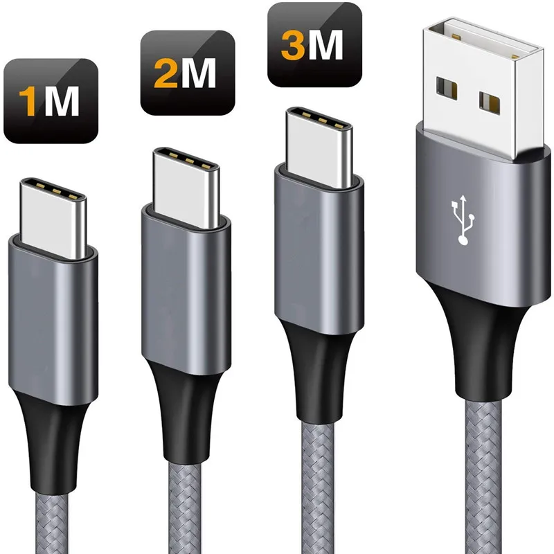 Новый дизайн 2019, нейлоновый Плетеный usb-кабель для быстрой зарядки А, кабель type-c для компьютера и смартфона