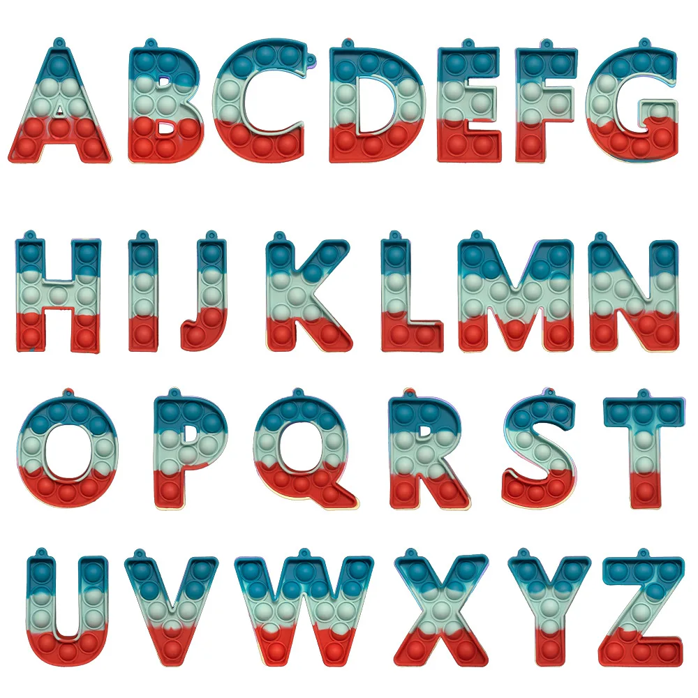 Tie-dye color 26pcs Alphabetical Letters alphabet push bubble toy Anti Stress Toy popper Fidget Sensory Toys for Adult Child