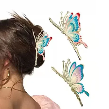Ins Fancy Wheat Metal Large Grab Clip Metal Hair Accessories Set Lady Shark Clip Simple Alloy Butterfly Flowers Hair Claw Clip