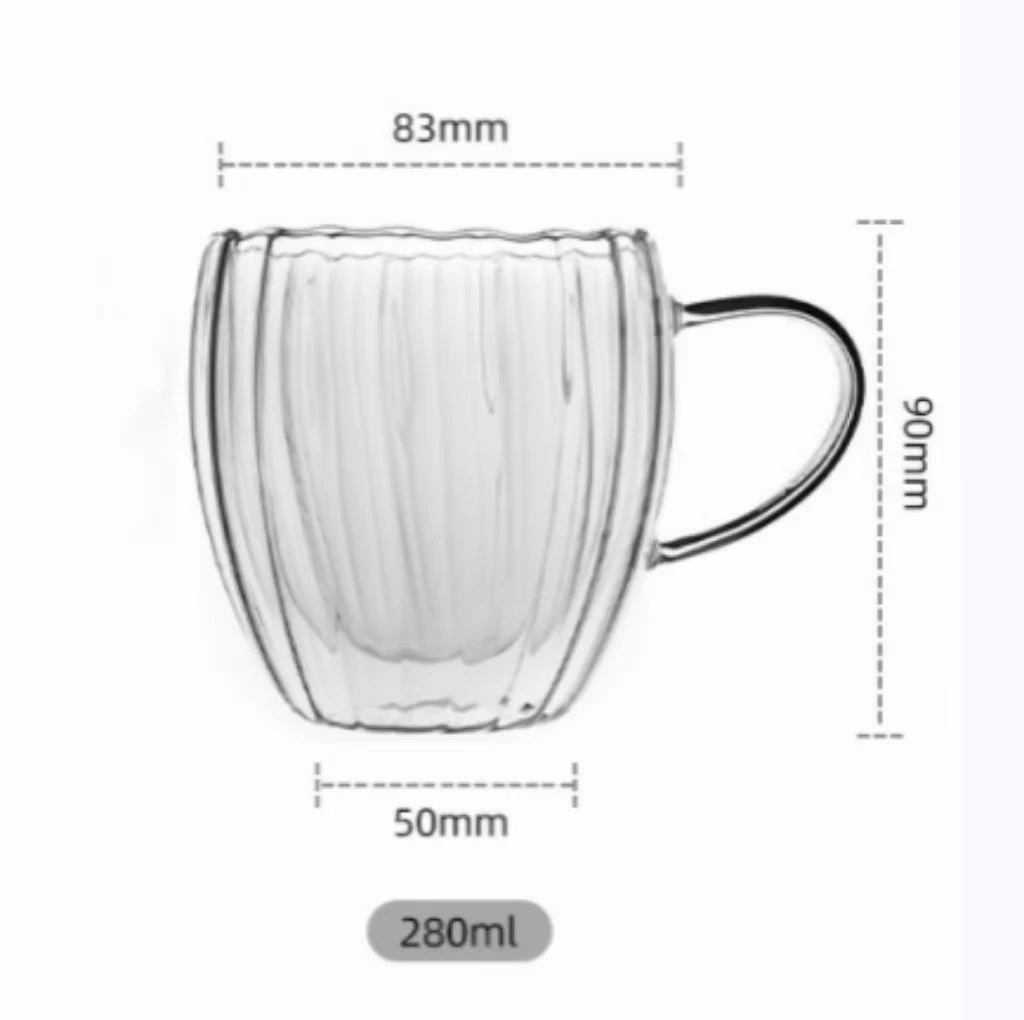 280 ml,330 ml High borosilicate glass single-layer water cup, large belly cup, milk cup, heat-resistant glass colored handle cup