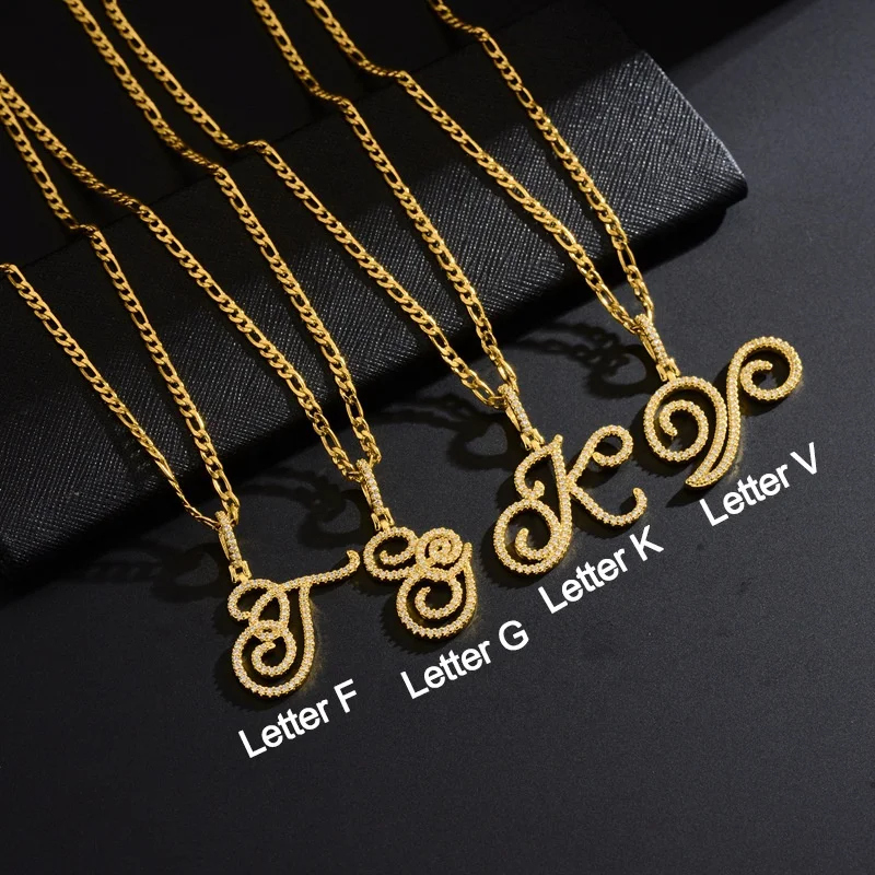 No Fade Amazon Large Gothic Stainless Steel CZ Zircon 26 English Alphabet Letter Pendant Necklace