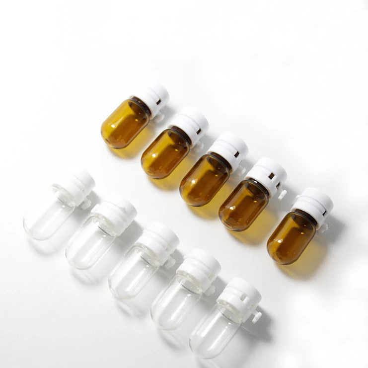 empty round bottom mini clear ampoule bottle essence bottle with tear tamper proof cap 2ml 3ml 5ml