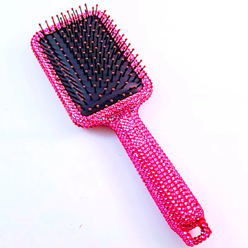 Biumart Bling Rhinestone Copper Hot Electric Comb Straight Curling Hair Comb High Temperature Hair Comb