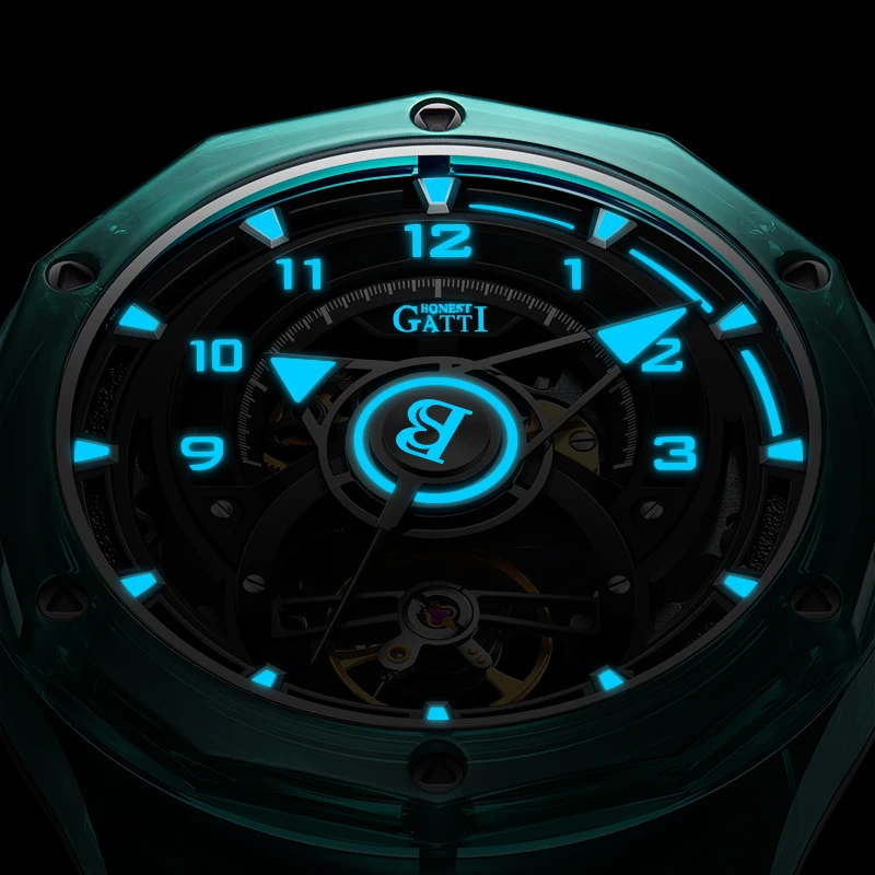 Custom Logo High Quality Men Luxury Refined Sapphire Watch case transparent Luminous Automatic Mechanical Watch For Men