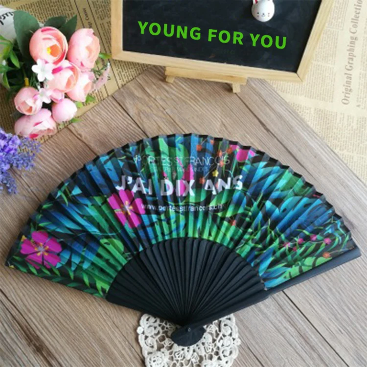 Wholesale large wedding hand fan personalized bamboo custom printed bamboo folding hand fan