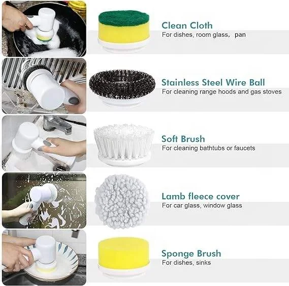 Electric Spin Scrubber Electric Cleaning Brush Cordless Power Scrubber with 5 Replaceable Brush Heads Handheld Power Shower