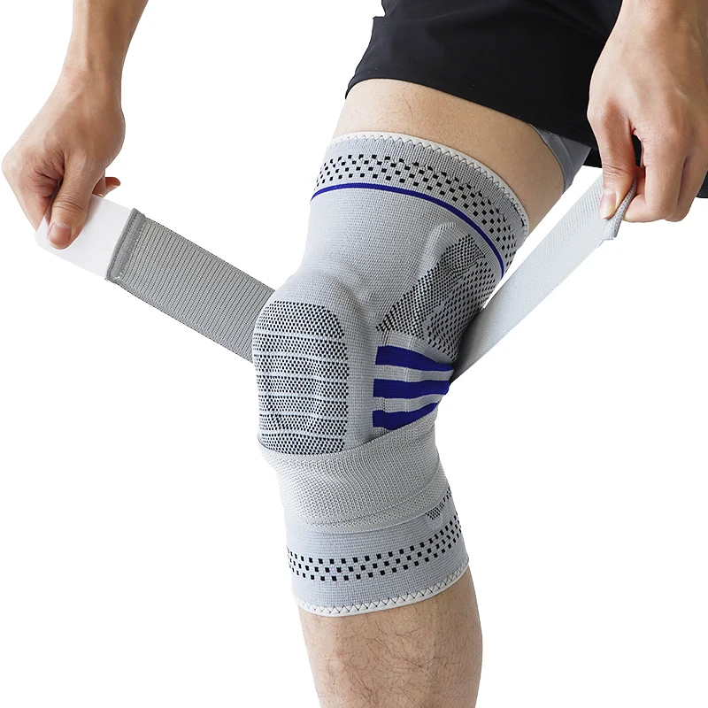 Durable Spring Support Knee Brace With Adjustable Straps Silicone Gel Pads Sports Compression Knee Sleeve