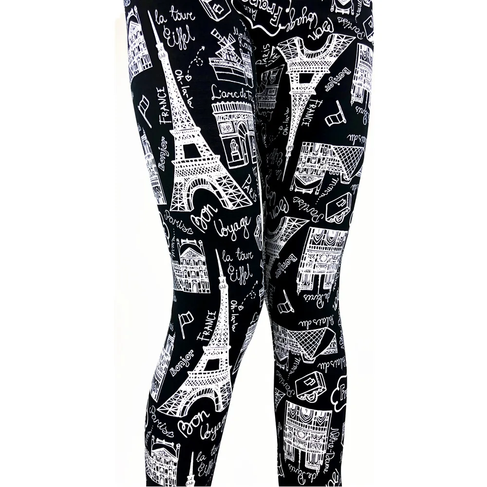 Make Your Own Brand Buttery Soft 92/8 Polyester Spandex High Waist Yoga Band Eiffel Tower Leggings