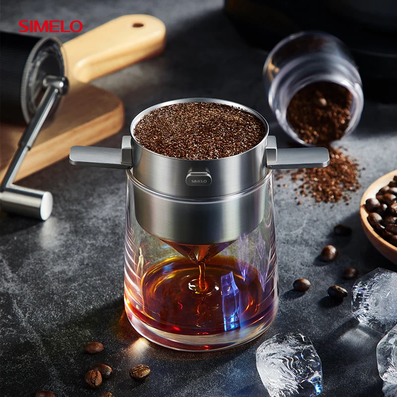 SIMELO superior quality Reusable Easy to clean 304 All Stainless Steel Double layer filter screen Foldable cone Coffee Filter