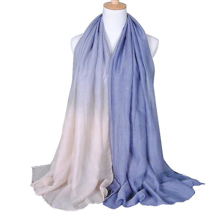 Gradient color cotton and linen voile scarf thin gold bronzing gauze scarf