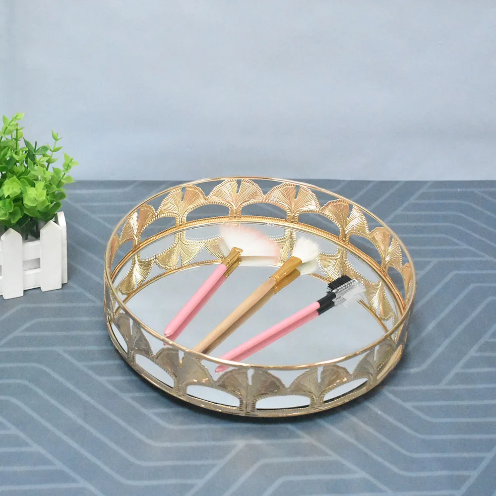 European light luxury round metal plate Cosmetics storage tray tray shot glasses modern glass trays