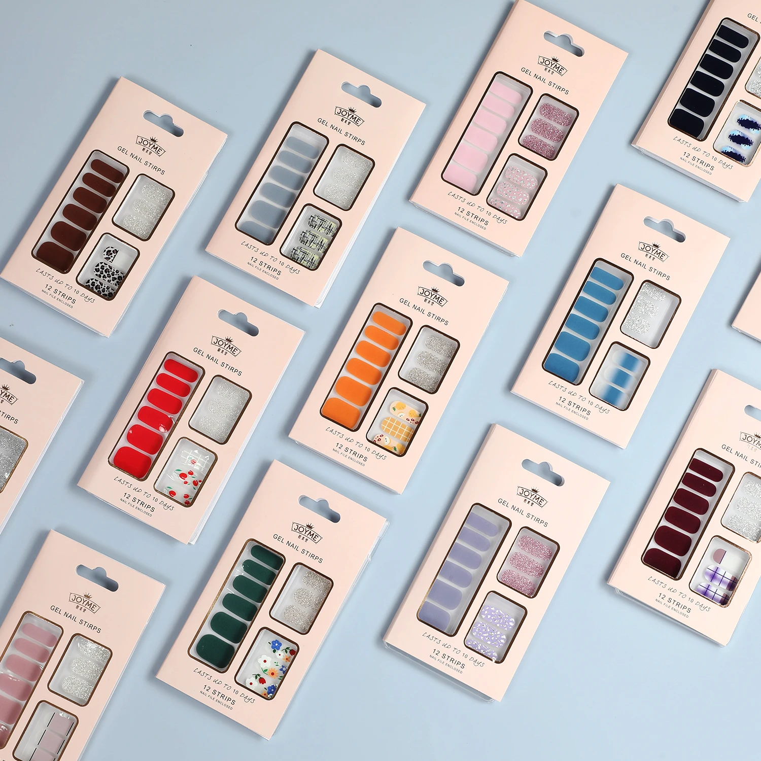 JOYME OEM ODM nail gel strip self adhesive solid color glitter pattern design nail sticker full cover DIY nail art wrap