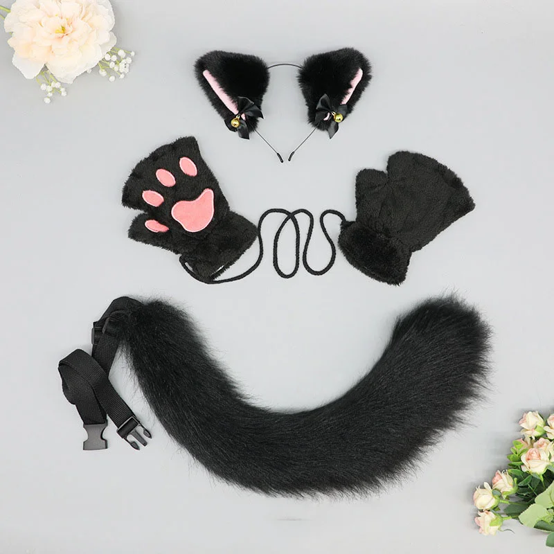 new plush fur fox mask animal paw gloves and Anime cosplay tail sets