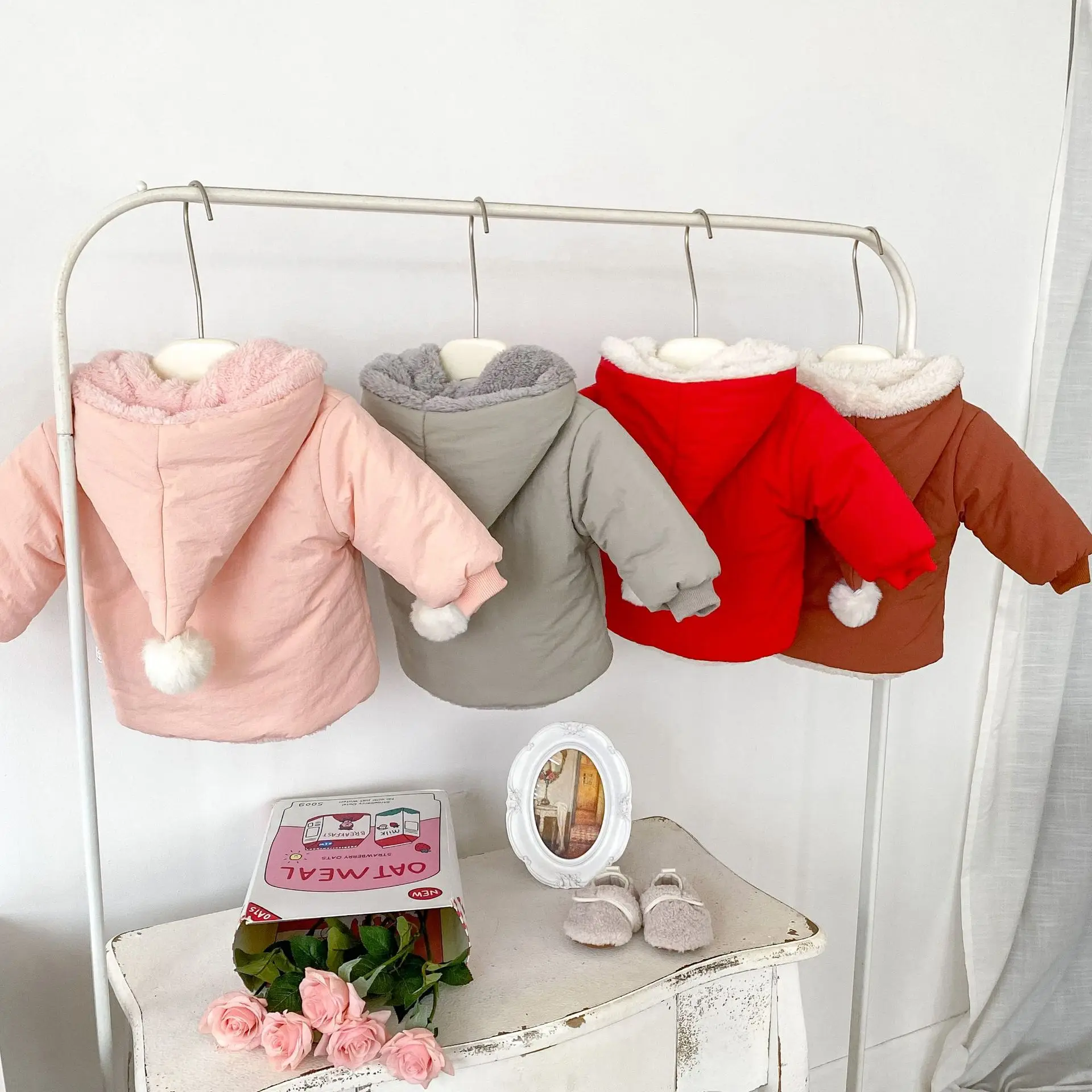 Winter Infant Coat Thickened Boys Girls Hooded Jacket Warm Solid Colour Baby Clothes