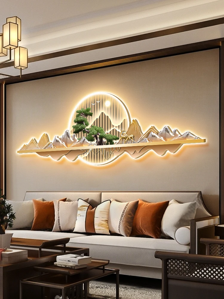 Modern light luxury landscape acrylic family wall decoration painting living room bedroom decoration led light painting